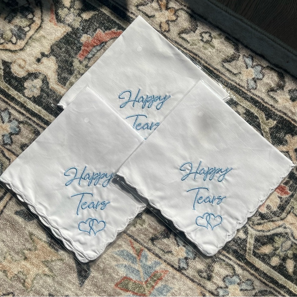 White Handkerchiefs with Blue Embroidery